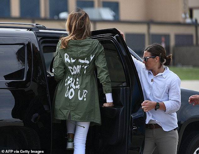 It was hardly surprising that Melania's infamous 'I Really Don't Care Do You' jacket (pictured) became a lightning rod for speculation, seen as a clue to her political collaboration with an administration then under fire for a policy that separated migrant children from their parents.