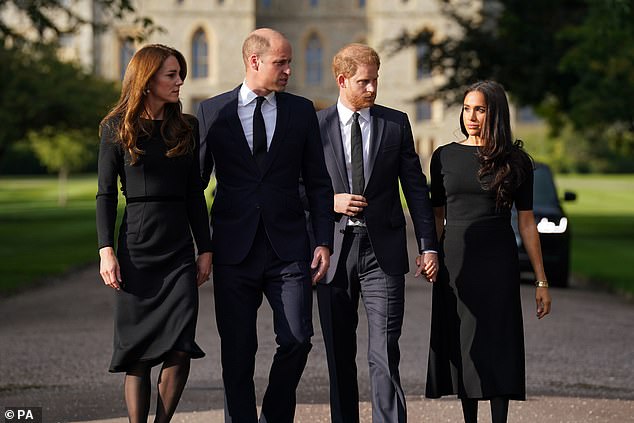 As Meghan and Harry stepped out of the Windsor estate with Kate and William (two days after the Queen's death) on September 10, 2022, they had thousands of people watching their every move