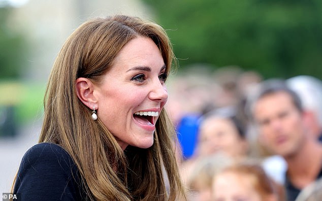 The Princess of Wales smiled as she met with members of the public at Windsor Castle