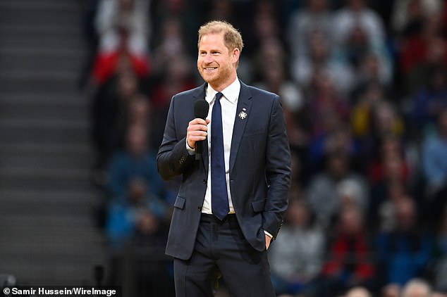 At the Invictus Games in Canada, Harry seemed to take a swipe back at Mr Trump, criticising the 'weak moral character in the world' (pictured, Harry giving a speech at the opening ceremony of the Games)