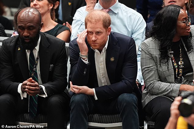 Harry watches the sitting volleyball final at Vancouver Convention Centre on Saturday