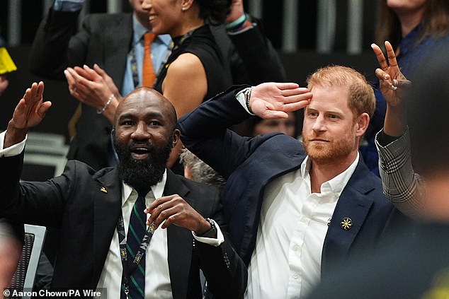 Harry salutes in celebration at the games on Saturday, which are coming to an end soon