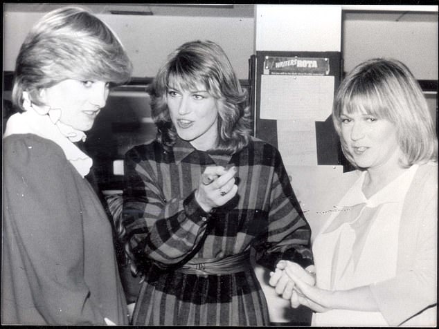 Princess Diana (left) with broadcasters Selina Scott (centre) and Carol Barnes (right) in March 1982