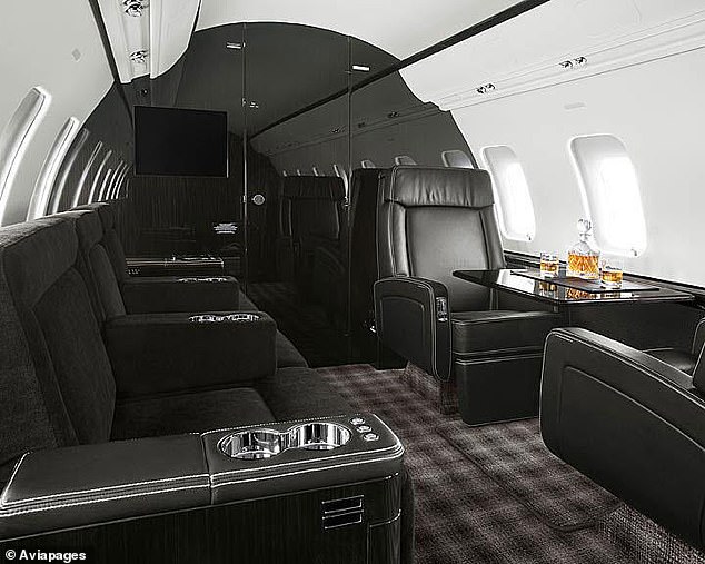 This is what the inside of the private jet she travelled in looks like. There are comfy seats for up to ten passengers and a crew serving food and drink. It has a transatlantic range