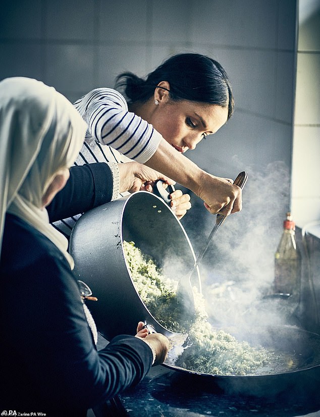 Meghan Markle cookooks with women in the Hubb Community Kitchen in the aftermath of the Grenfell Tower fire