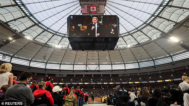 Harry told the crowd: 'In this moment of difficulty and division in many parts of the world, we gather here in Vancouver in a spirit of unity. We represent 23 nations