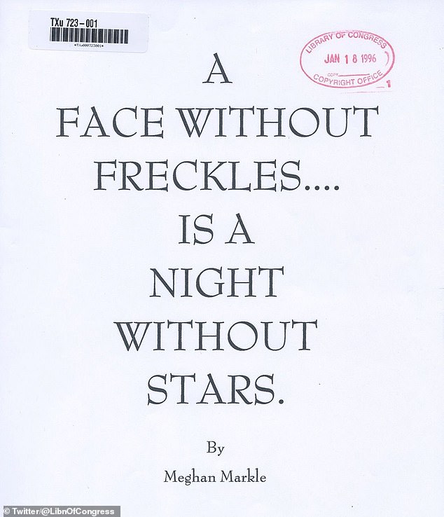 The freckles saying is clearly one Meghan is fond of, and as a teenager she even penned a children's story titled 'A Face without Freckles Is A Night Without Stars'