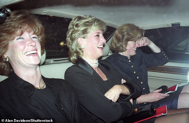 Jane and her sisters, Princess Diana and Lady Sarah McCorquodale, laugh as they leave the Royal Opera House in November 1995