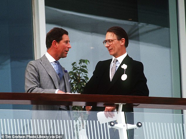 Robert Fellowes with Charles, then Prince of Wales, at the Epsom Derby in June 1993