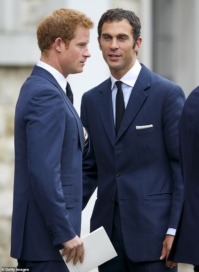 Prince Harry (pictured, left) has reportedly fallen out with Hugh van Cutsem (pictured, right) who he has known his whole life (seen in 2013 in Brentwood)