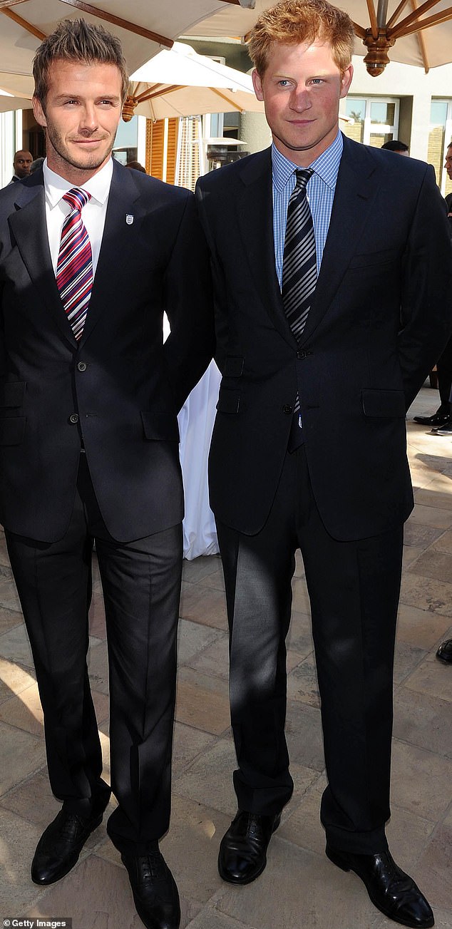 Prince Harry (pictured, right) and David Beckham (pictured, left) were once friends, however, they reportedly had a falling out in 2023 (seen in in Johannesberg in 2019)