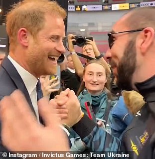 Harry was noticeably tickled by the exchange, which took place in a stadium in Vancouver