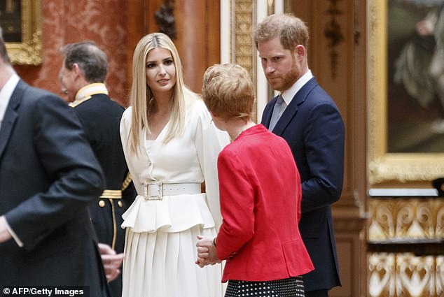 Harry also crossed paths with the Trumps during Donald's 2019 state visit, seen here with daughter Ivanka