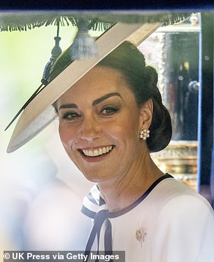 Catherine, Princess of Wales smiles during Trooping the Colour on June 15, 2024