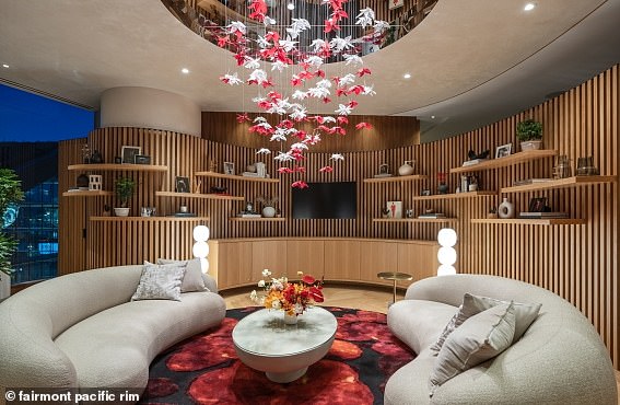 Described by the hotel as 'pure luxury' it boasts a custom 8'-long Swarovski crystal chandelier that cascades over the two-story living area