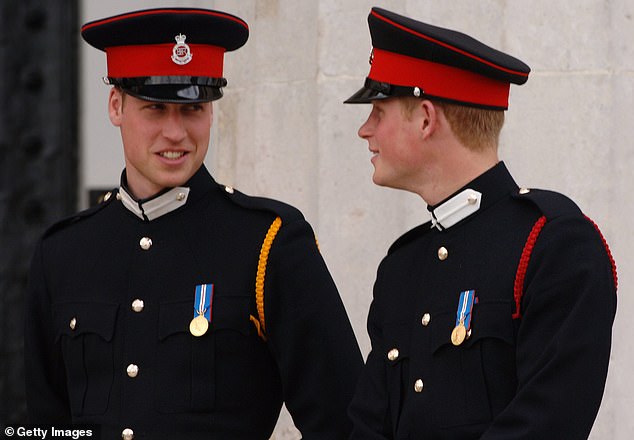 Prince William chats to his brother Prince Harry at his passing-out parade in April 2006