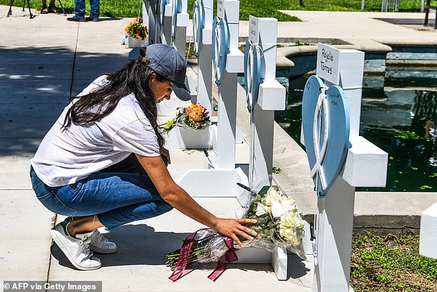 Meghan was criticised for using her well-documented May 2022 visit to the parents of victims of a school shooting in Uvalde, Texas