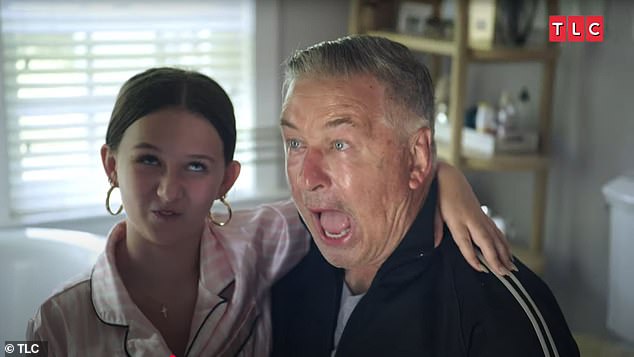 The celebrity couple were slammed for 'raising a pack of undisciplined tearaways'. Above, Baldwin pictured with his eldest daughter of the bunch, Carmen Gabriela, 11