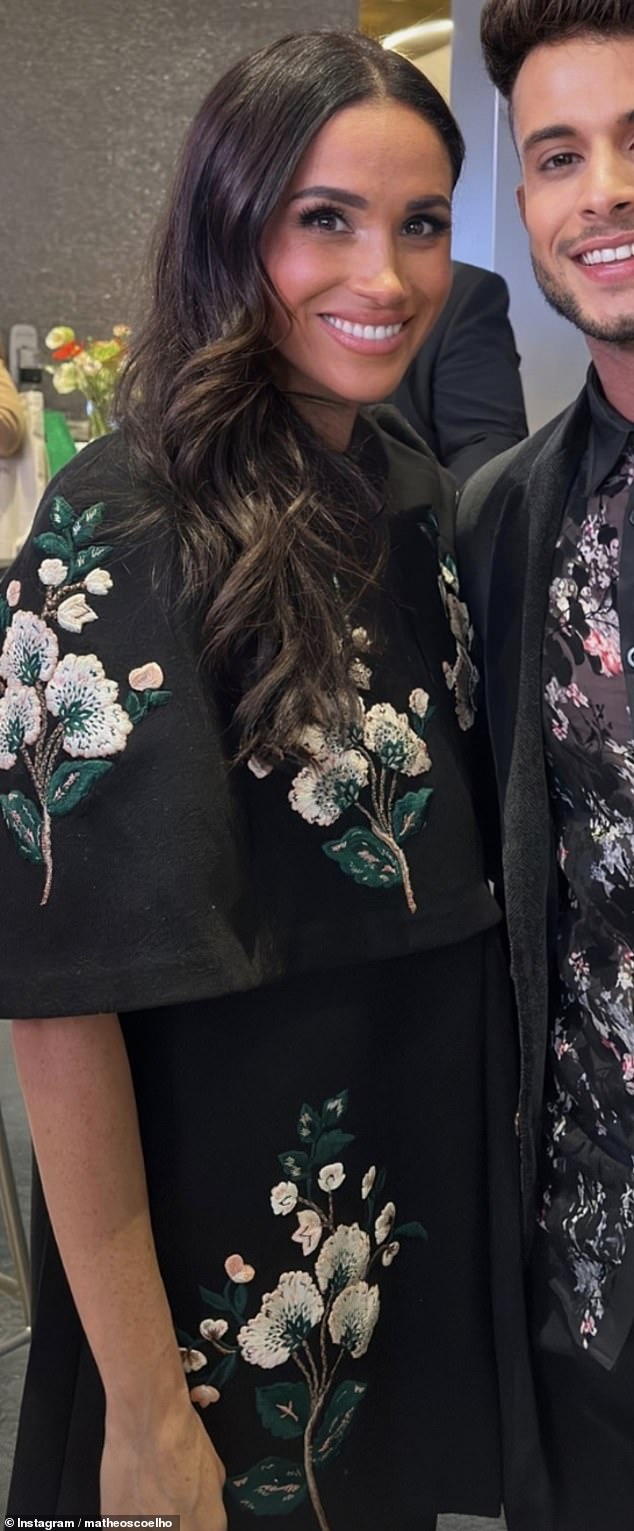 In March 2024, Meghan made a sartorial statement in this Carolina Herrera floral-embroidered cape at the The Kinsey African American Art and History Collection exhibition at SoFi Stadium