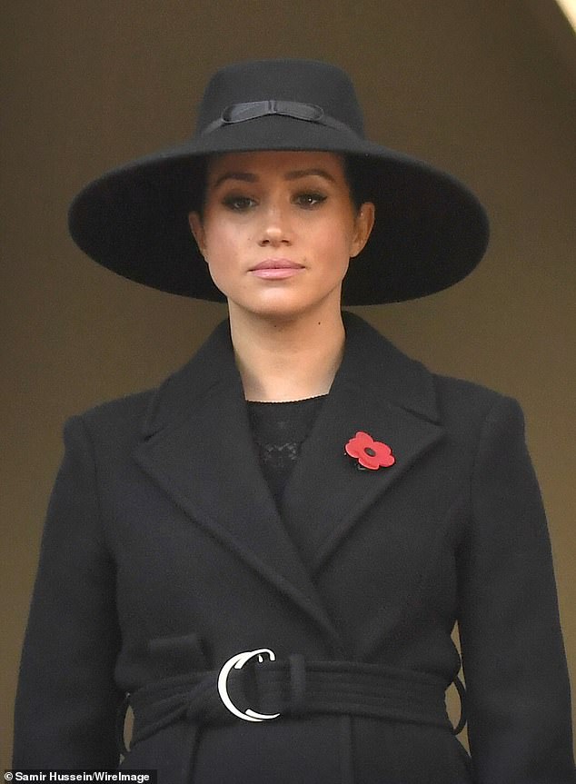 Royal watchers caught a glimpse of Meghan's Stella McCartney coat during the 2019 Remembrance Sunday memorial service at the Cenotaph in London