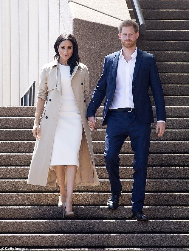 On the first day of her tour of Australia with Harry in October 2018, Meghan wore a Martin Grant trench coat