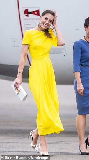 The Princess of Wales arrived in Jamaica wearing a  Roksanda yellow dress