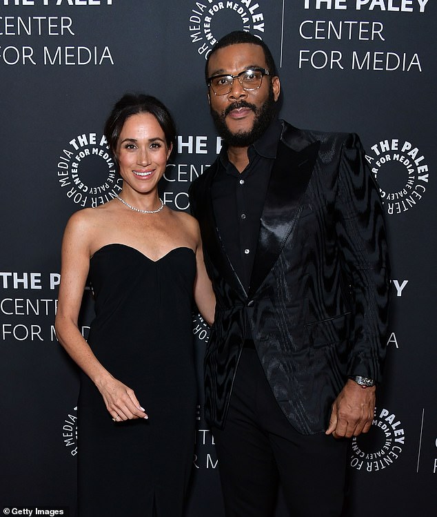 Meghan Markle (left) is among the several celebrated figures - including Beyonce , Oprah and Maya Angelou - who features in a project commemorating the work of Black women, helmed by her pal Tyler Perry (right)