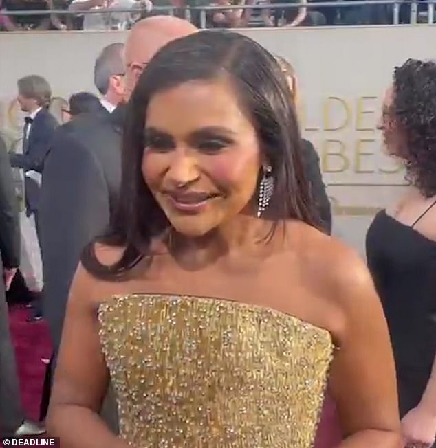 Meghan Markle's Hollywood BFF Mindy Kaling shared a glimpse into the Duchess's new lifestyle show, With Love, Meghan, at the 2025 Golden Globes (pictured)