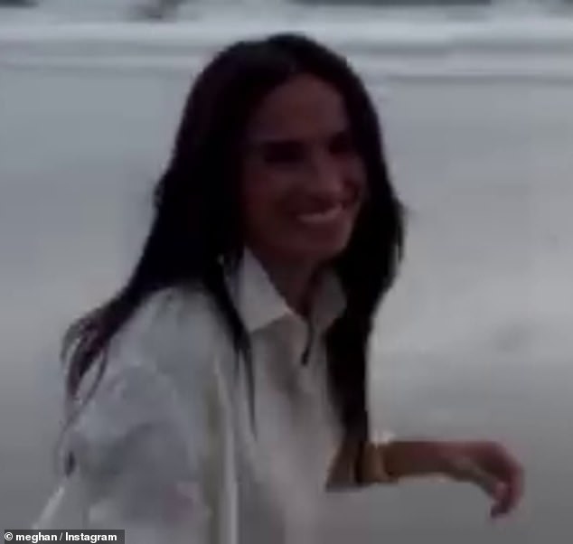 Meghan Markle looked effortlessly elegant as she made a dramatic return to Instagram with a video of her laughing on the beach near Montecito