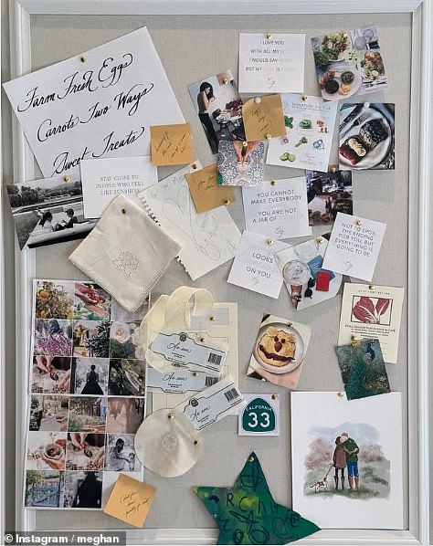 The Duchess of Sussex , 43, posted a snapshot of her mood board, along with the caption: 'From memory lane to the memories I¿m making today¿'