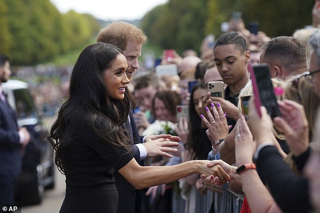 The Sussexes stopped to shake hands and speak with the large crowd which had gathered