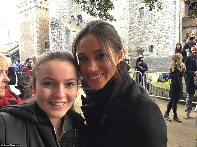 Sixth-former Amy Thomas asked Meghan for a selfie, but handed her camera to her mum Michelle who took the shot in Cardiff in 2018