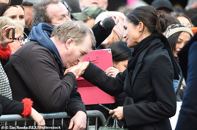 One of the first to meet Meghan during her trip to Cardiff in 2018 was security officer Anthony Herbert, then 45, who greeted her by bowing and kissing the back of her hand