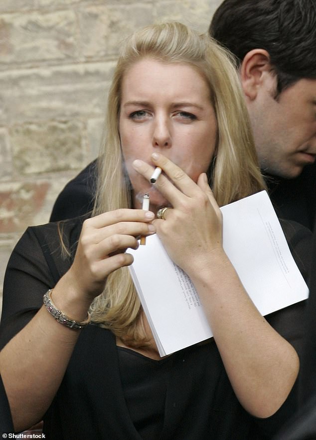 Laura Parker Bowles lights a cigarette at the memorial service for Major Bruce Shand at St Paul's Church in Knightsbridge, London in September 2006