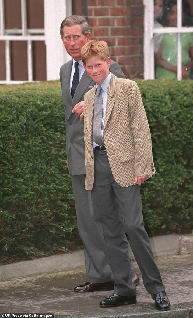 Prince Harry arrived at Eton College for his first day at school with Prince Charles on September 2, 1998