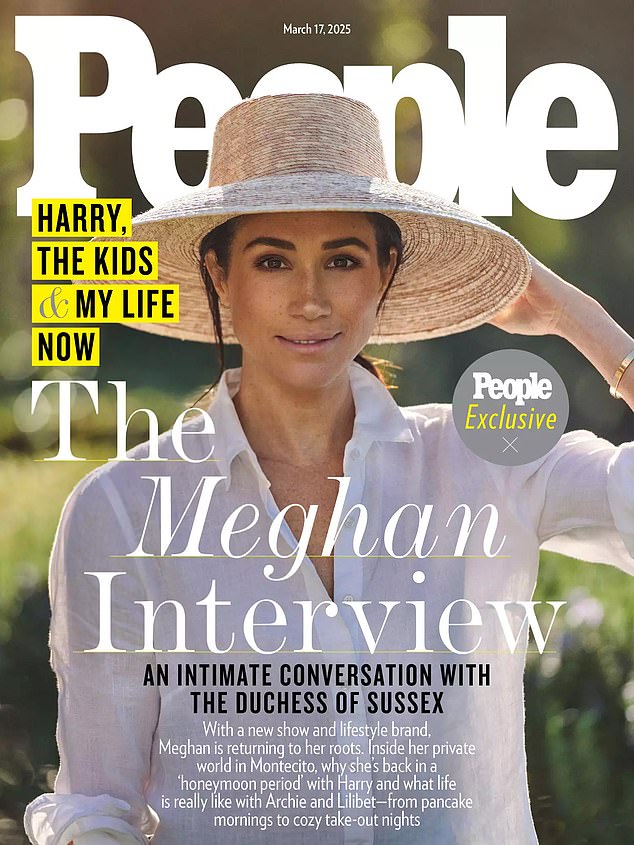 Meghan was interviewed ahead of her Netflix show being released on Tuesday. Pictured is her on the front cover of People magazine