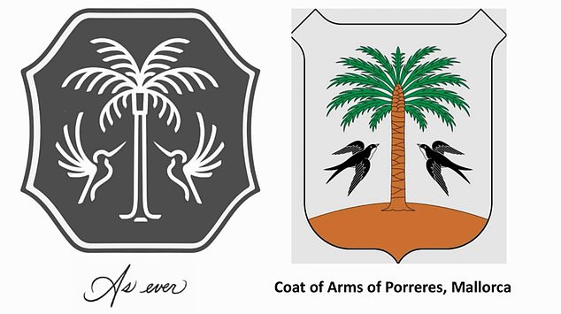 Spot the difference: Meghan's logo for her rebranded As Ever luxury firm (left), and the coat of arms for the sleepy Mallorca town of Porreres (right)