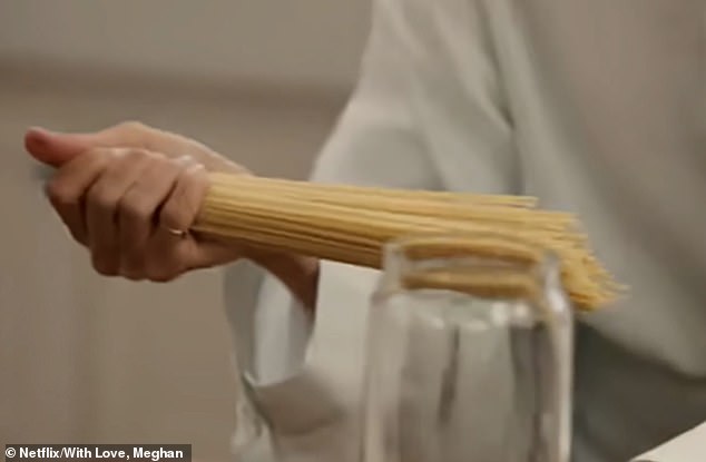 Meghan is relaxed with measurements, saying she often uses a whole packet of spaghetti for the dish