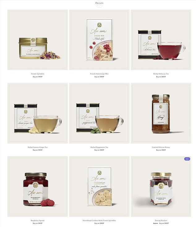 A website set up for Meghan's lifestyle brand As Ever shows products being offered for sale