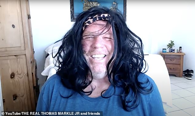 Mr Markle Jr's latest attack comes after he was condemned for appearing to mock Meghan in a series of YouTube video rants last year - dressing up with a cushion stuffed inside his jumper and calling himself 'Me-gain' (pictured)