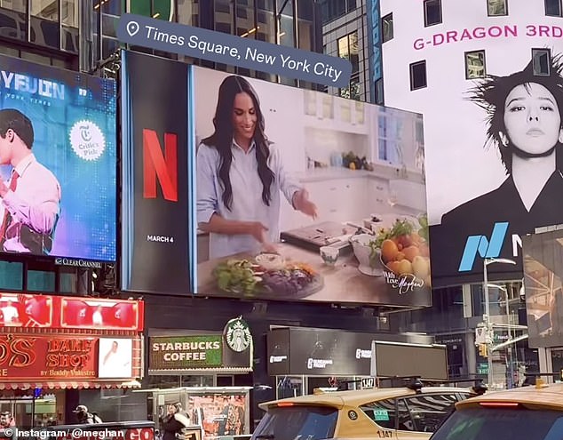 The Duchess of Sussex updated her Instagram followers this evening following the release of her Netflix show, With Love, Meghan, and shared an image of the lifestyle programme being advertised in Times Square