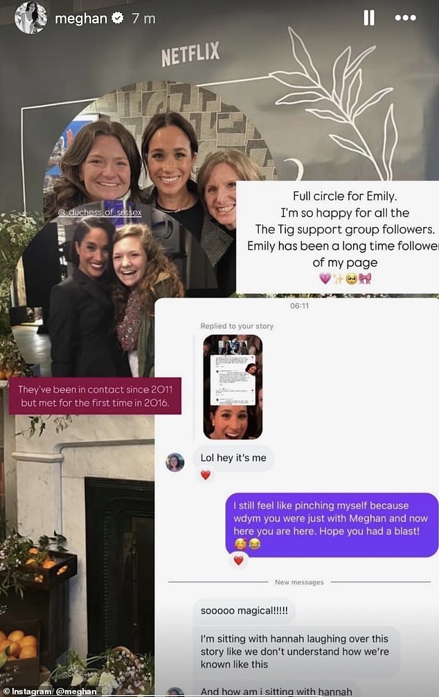 Meghan shared her messages with a loyal supporter called Emily, who has followed the former Suits actress since 2011