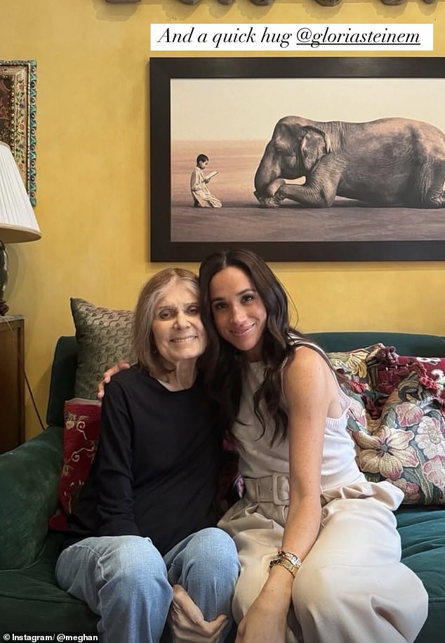 Meghan took to Instagram to share an image with her close friend and social activist Gloria Steinem yesterday (pictured)