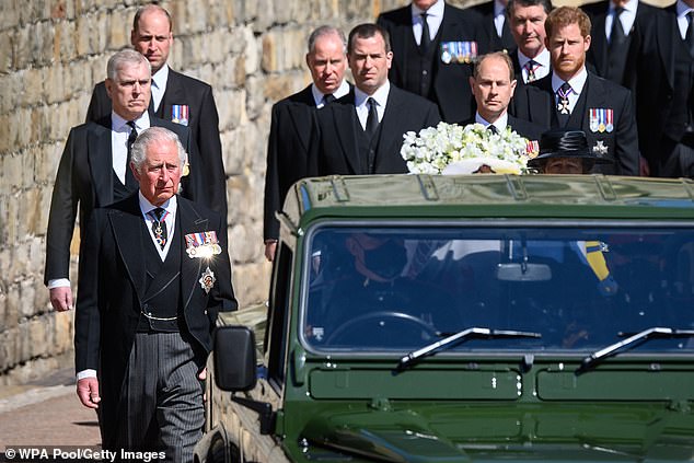 Harry, who attended Philip's funeral alone as his wife was heavily pregnant, walked in line beside Princess Anne's children, maintaining a noticeable distance from William