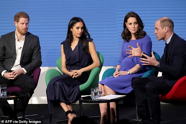 Before the fallout: Harry, Meghan, Kate and William attend the first Royal Foundation Forum in February 2018 in London