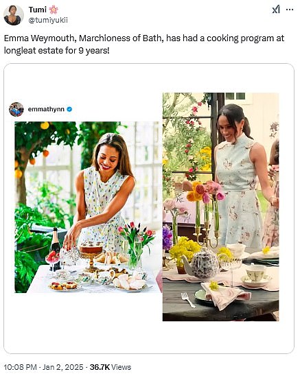 Meanwhile other viewers have compared scenes from the show to those in the YouTube cooking program 'Emma's Kitchen' hosted by marchioness and chef Emma Weymouth