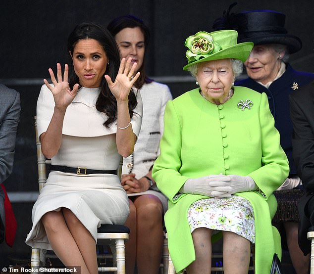 Body language experts later revealed how Meghan appeared deferential, nervous - but above all gloriously happy to be in the monarch's company