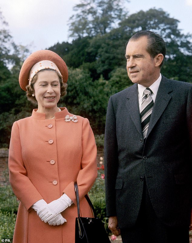 The Queen walks with US President Richard Nixon in Buckinghamshire in 1970