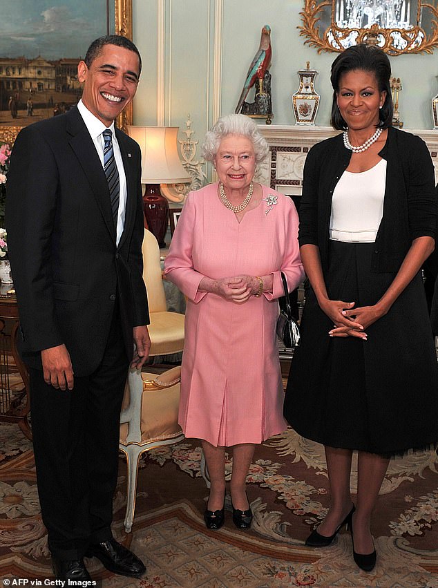 The Queen welcomes President Barack Obama and his wife Michelle Obama to Buckingham Palace in 2009