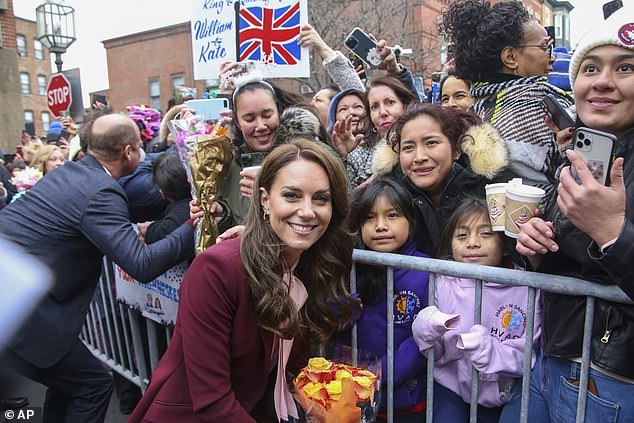 The Princess of Wales poses for a photo with a crowd in Boston, Massachusetts, in December 2022